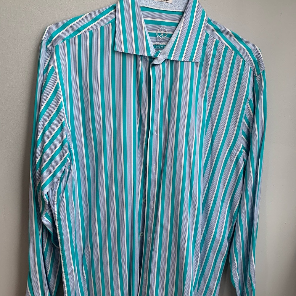 XL Bugatchi Button Up Shirt, Teal & Blue